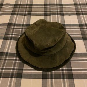 Dark green furry bucket hat